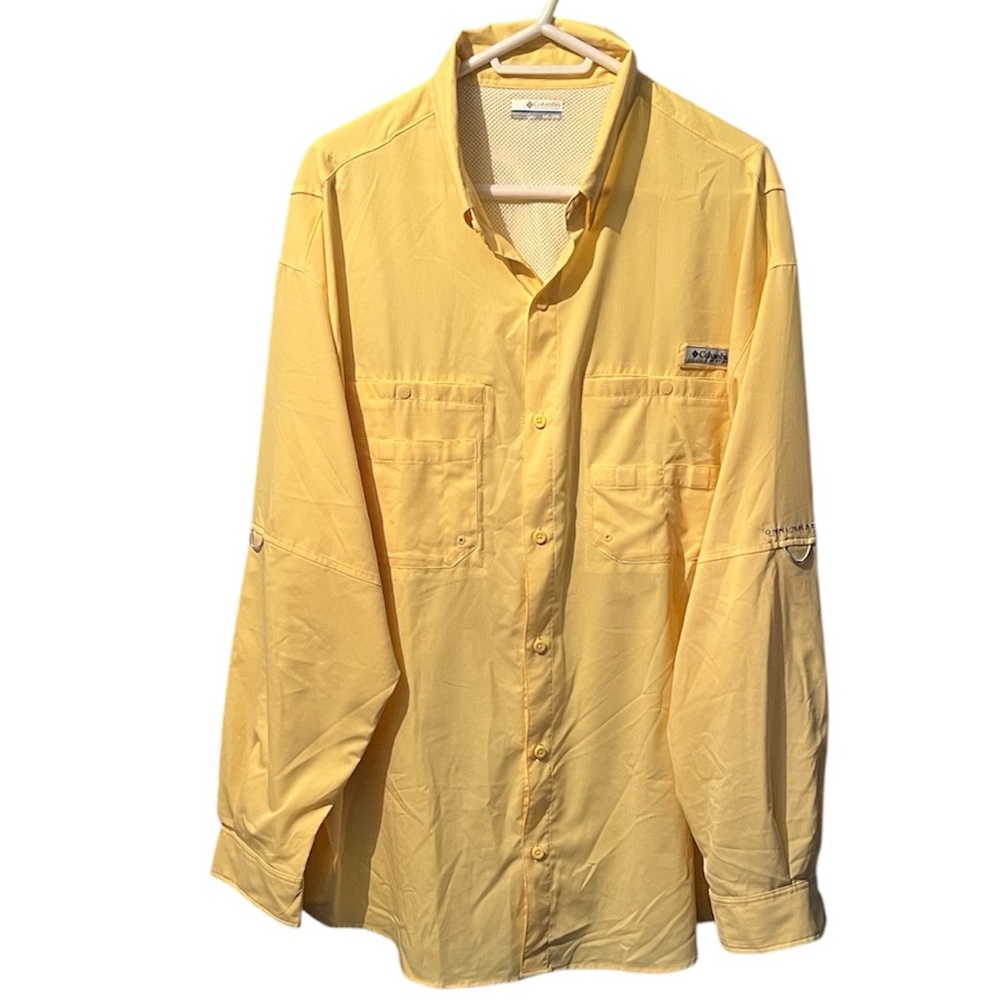 Columbia PFG Omni Shade Shirt Mens XXL Yellow Button Down Long Sleeve Ripstop